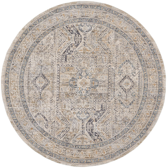Nourison Lynx 7’10” x Round Ivory/Grey/Blue Vintage Indoor Rug