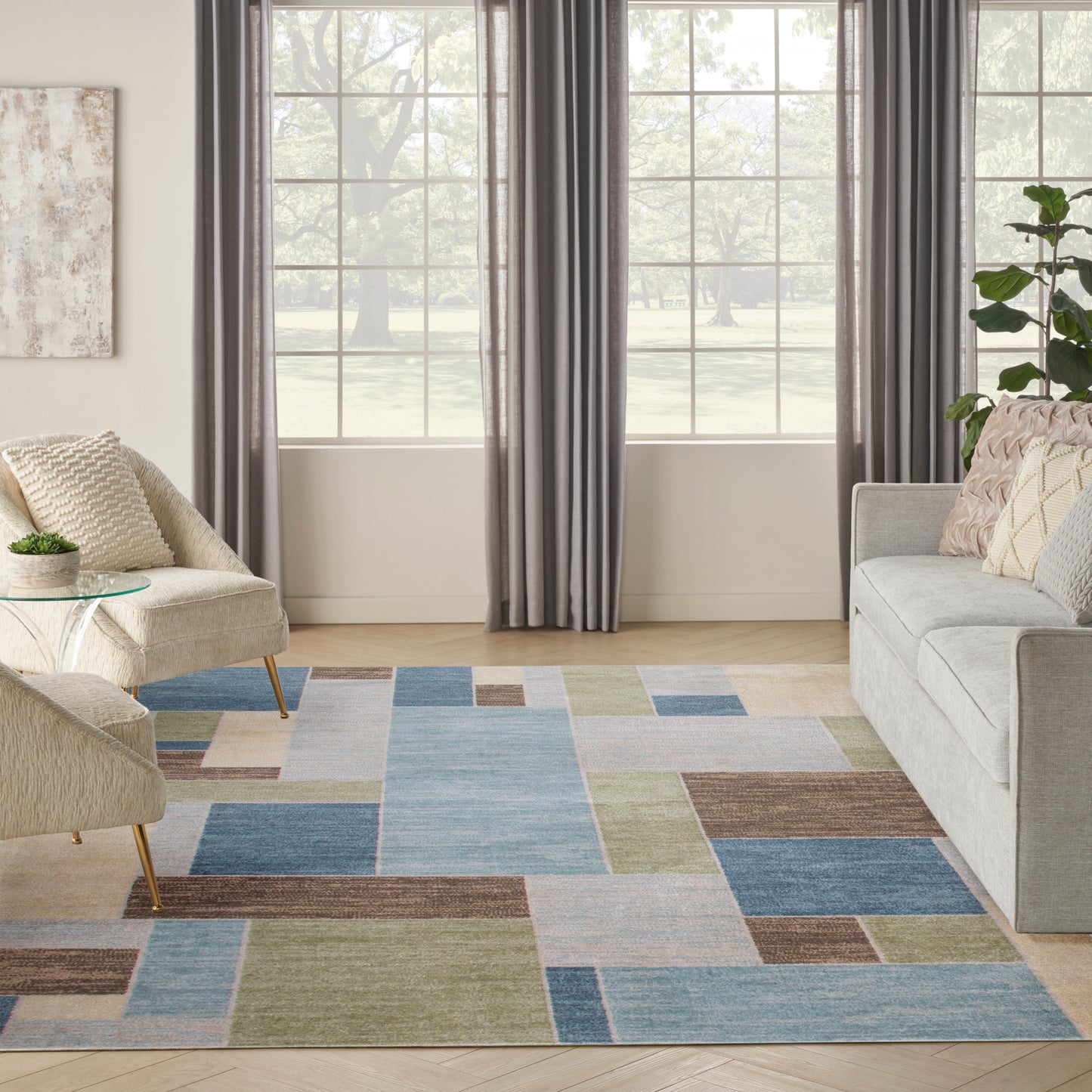 Nourison Astra Machine Washable 9' x 12' Blue Green Multi Modern Indoor Rug