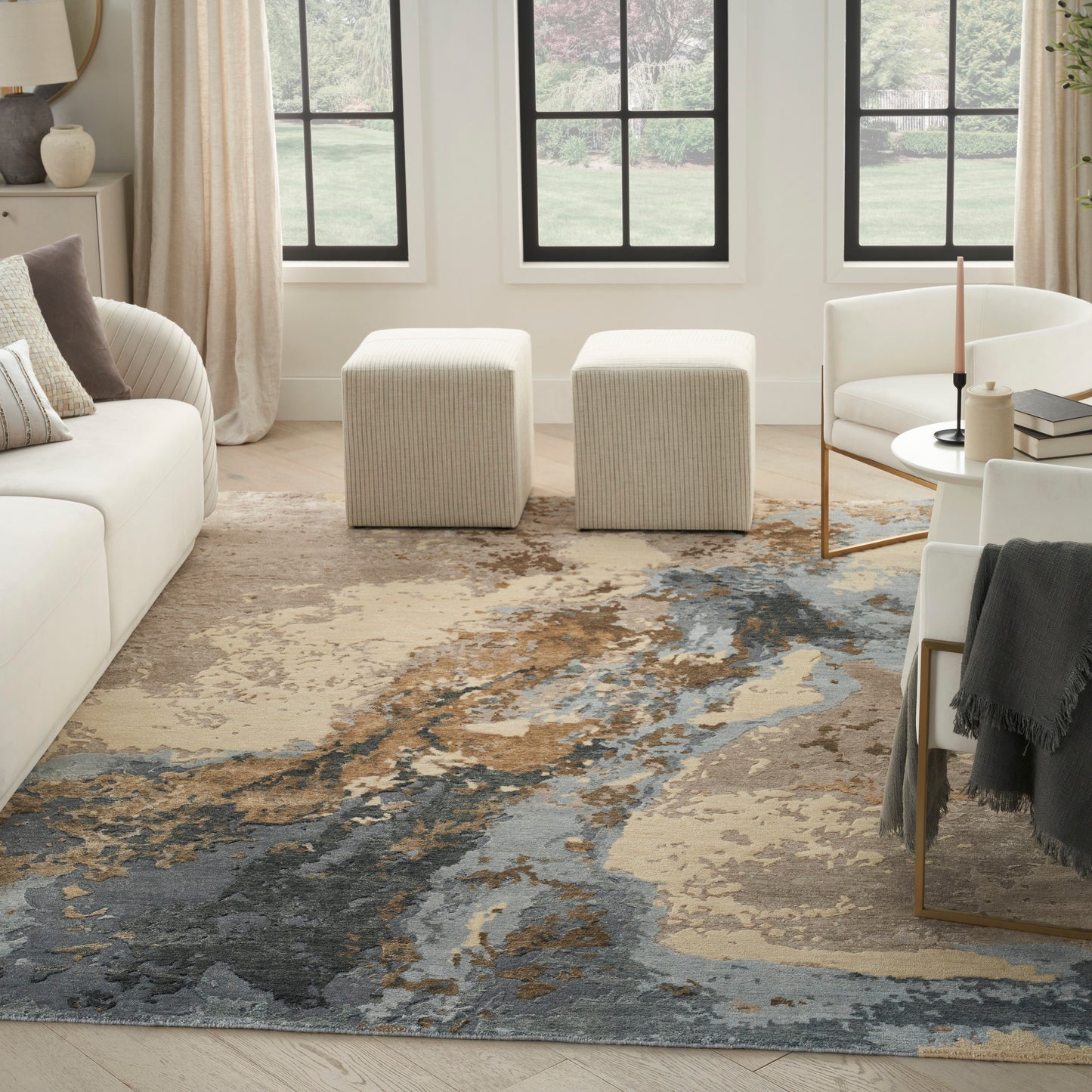 Nourison Silk Shadows 5'6" x 7'5" Beige Blue Modern Indoor Rug