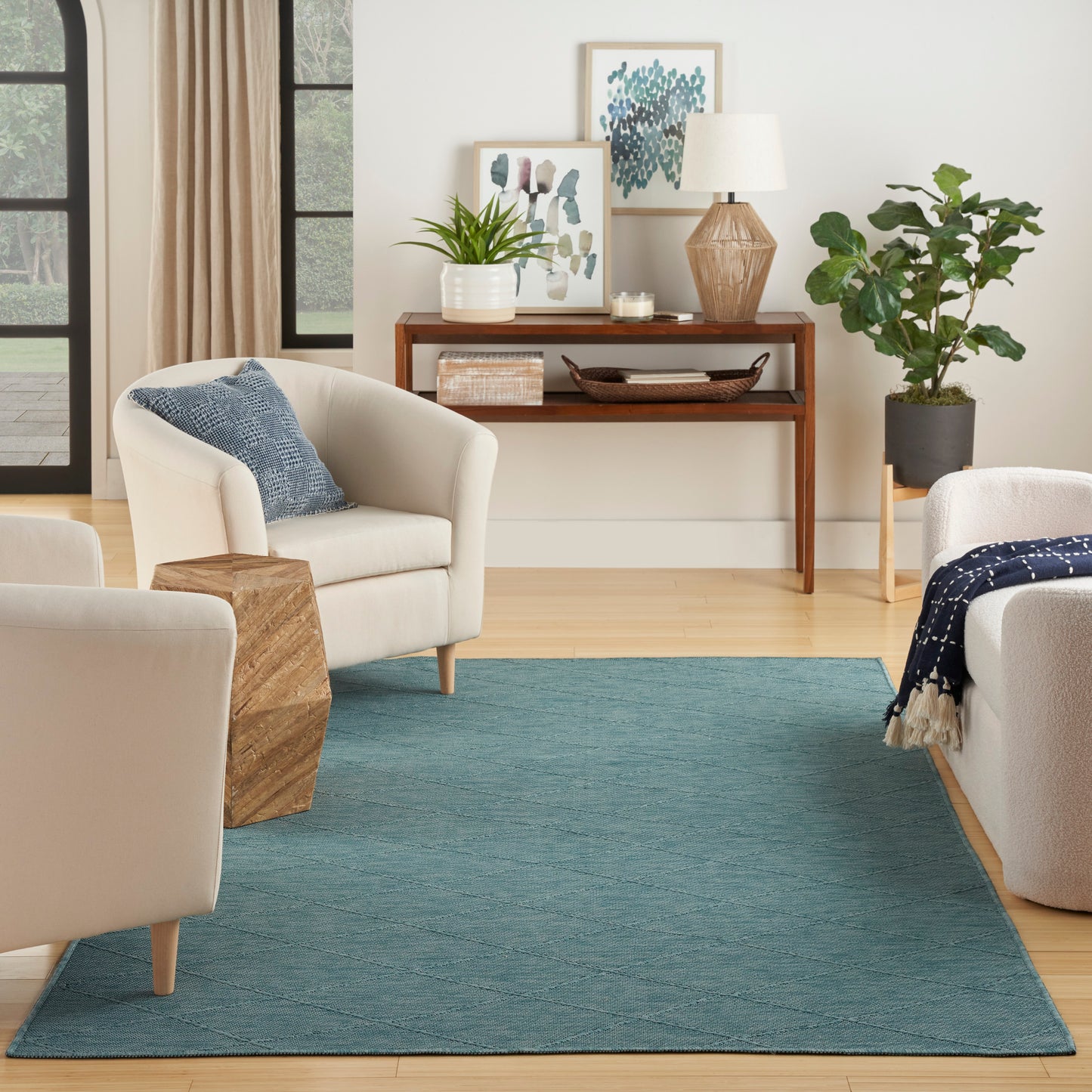 Nourison Washable Solutions 5' x 7' Aqua Modern Rug