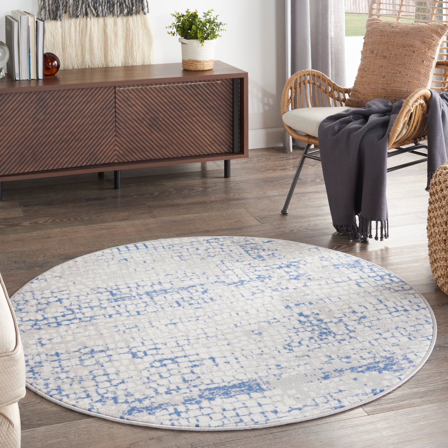 Nourison Whimsicle 5' x Round Grey Blue Modern Indoor Rug