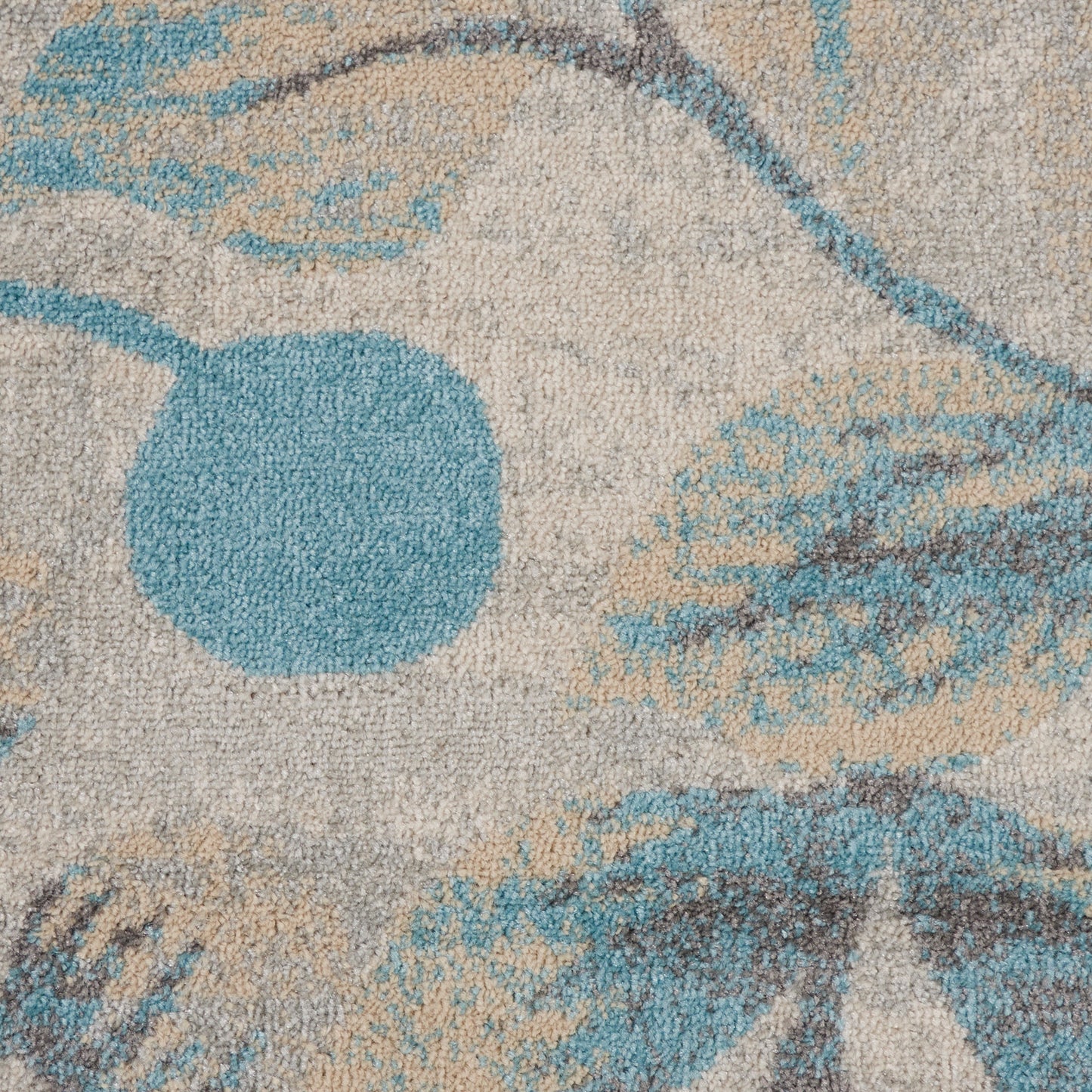 Nourison Tranquil 5'3" x Round Ivory/Turquoise Farmhouse Indoor Rug