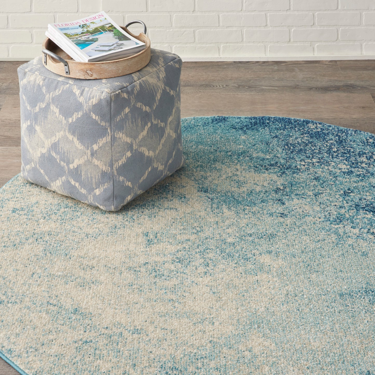 Nourison Passion 4' x Round Navy Light Blue Modern Indoor Rug