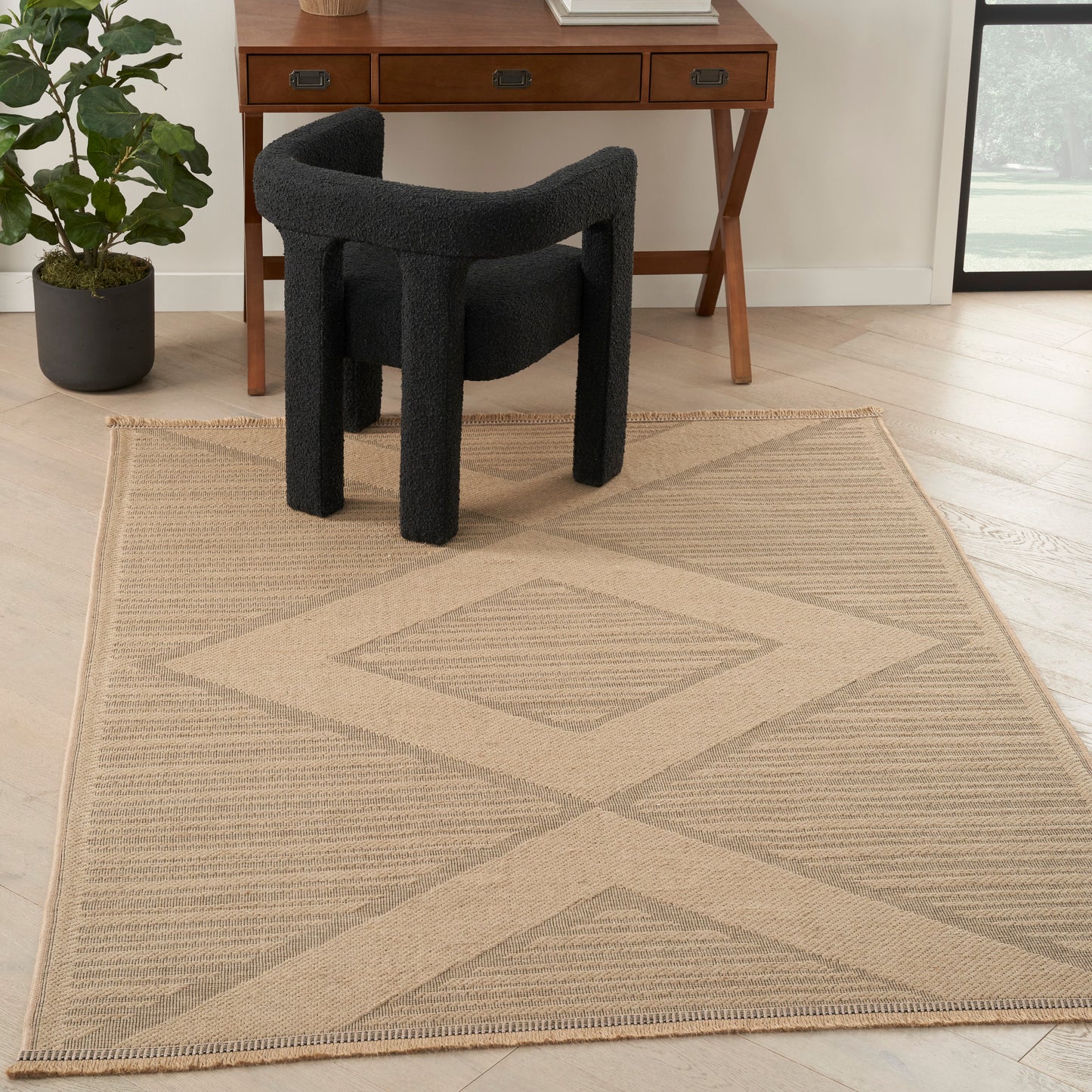 Nourison Washable Jute 5'3" x 7'3" Natural Beige Modern Indoor Rug