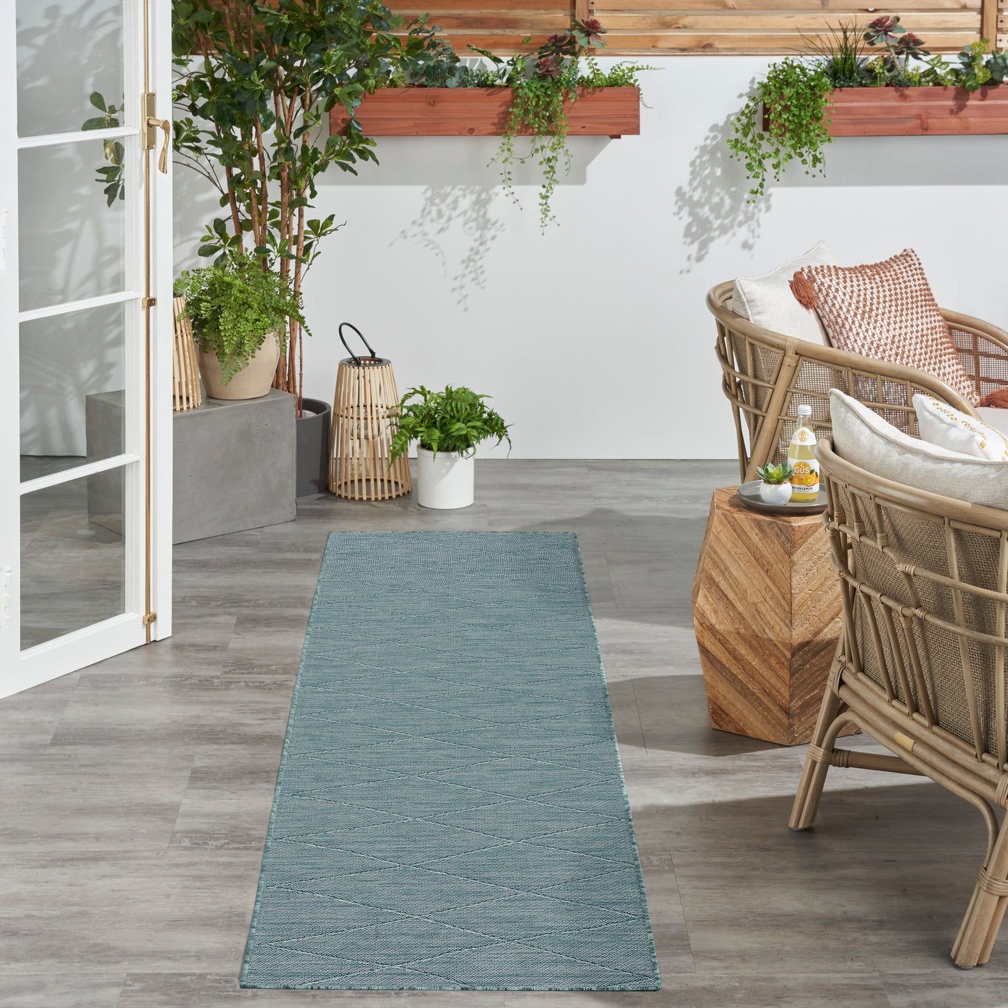 Nourison Washable Solutions 2'2" x 8' Aqua Modern Rug