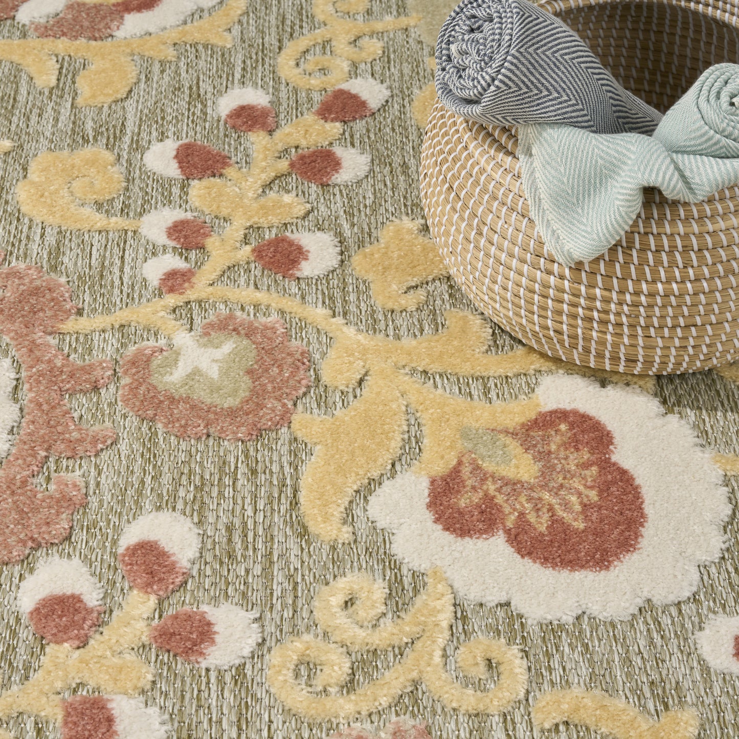 Nourison Aloha 9' x 12' Sage Rose Farmhouse Rug