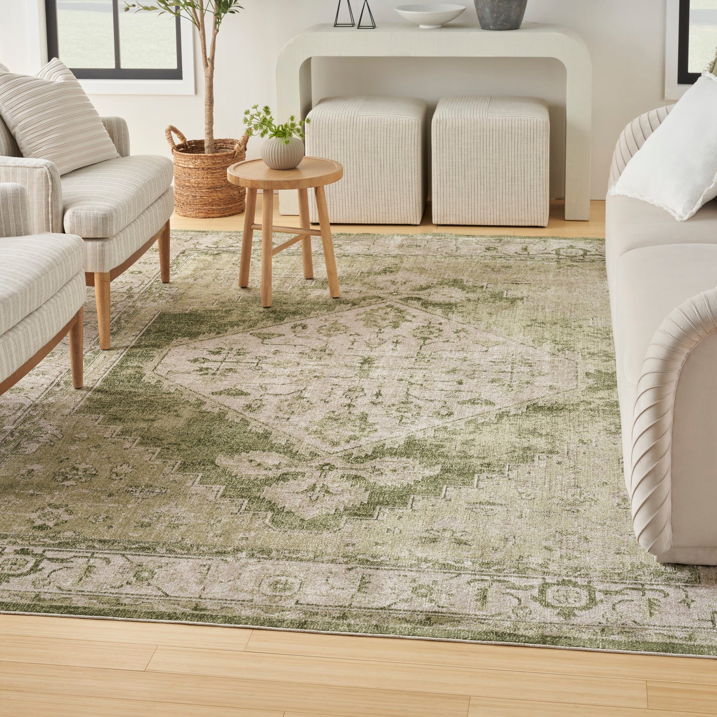 Nourison Astra Machine Washable 9' x 12' Ivory Green Vintage Indoor Rug
