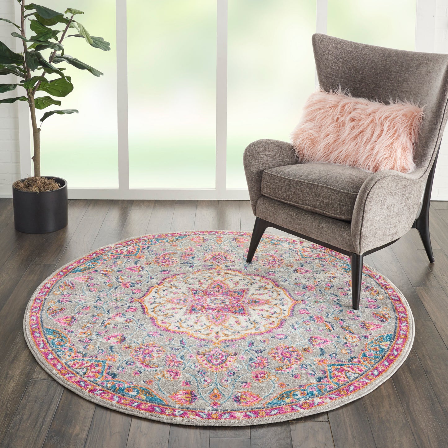Nourison Passion 4' x Round Grey/Multi Transitional Indoor Rug