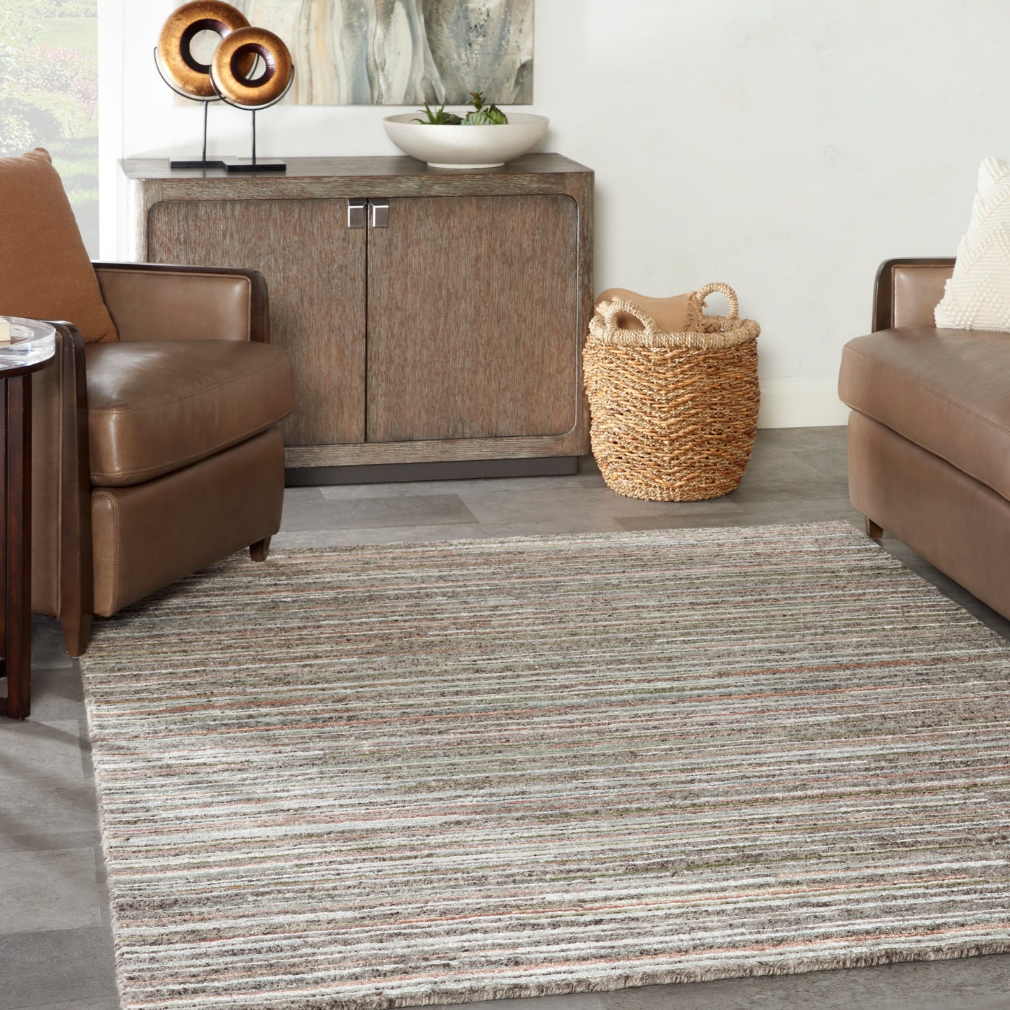 Nourison Plateau 5'6" x 7'5" Grey Green Modern Indoor Rug