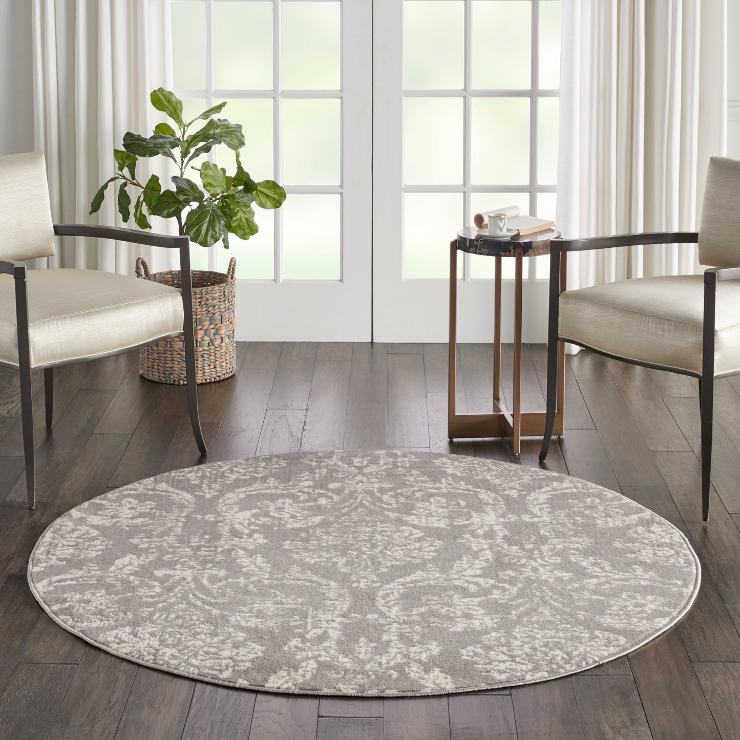 Nourison Jubilant 5'3" x Round Grey Vintage Indoor Rug