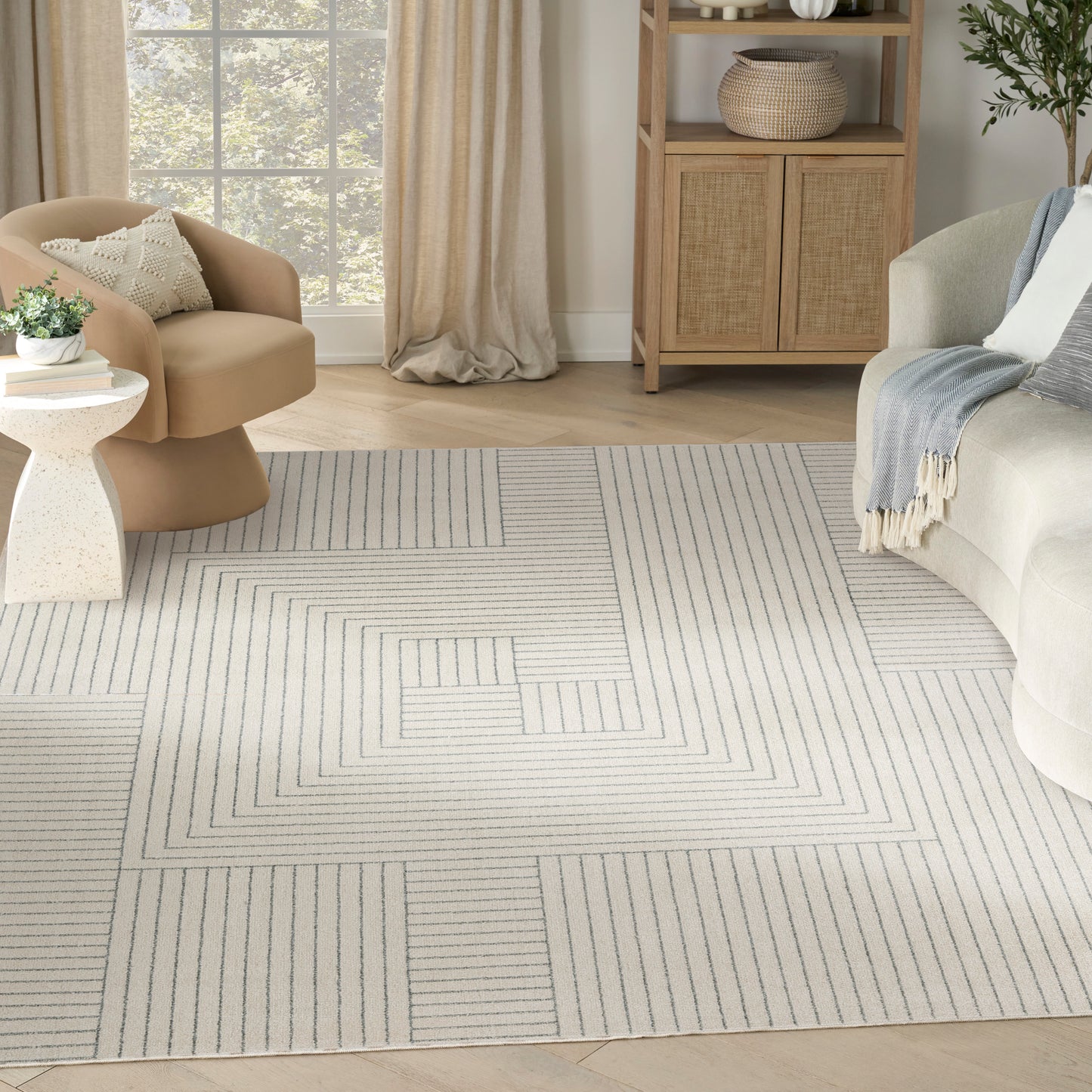 Nourison Washable Decor 7'10" x 10' Cream Blue Modern Indoor Rug