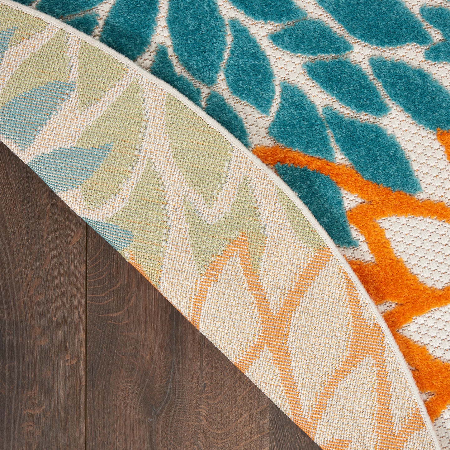 Nourison Aloha 5'3" x Round Turquoise Multicolor Tropical Rug