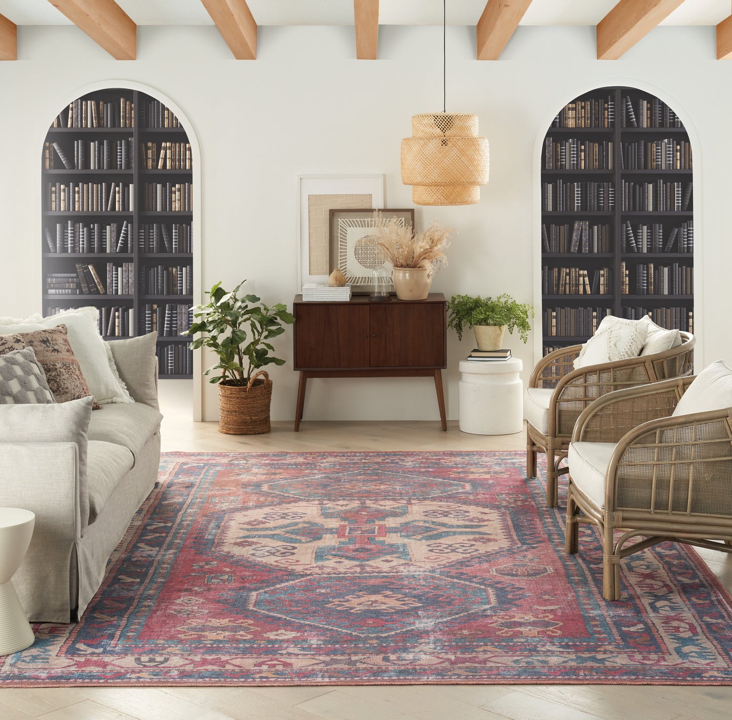 Nicole Curtis Machine Washable Series 1 9'2" x 12' Red/Navy Vintage Indoor Rug