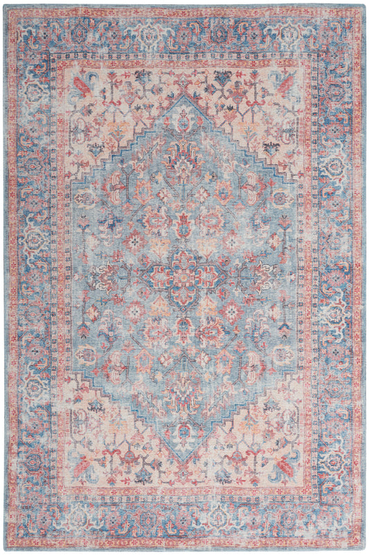 Nicole Curtis Machine Washable Series 1 4' x 6' Blue Multicolor Vintage Indoor Rug