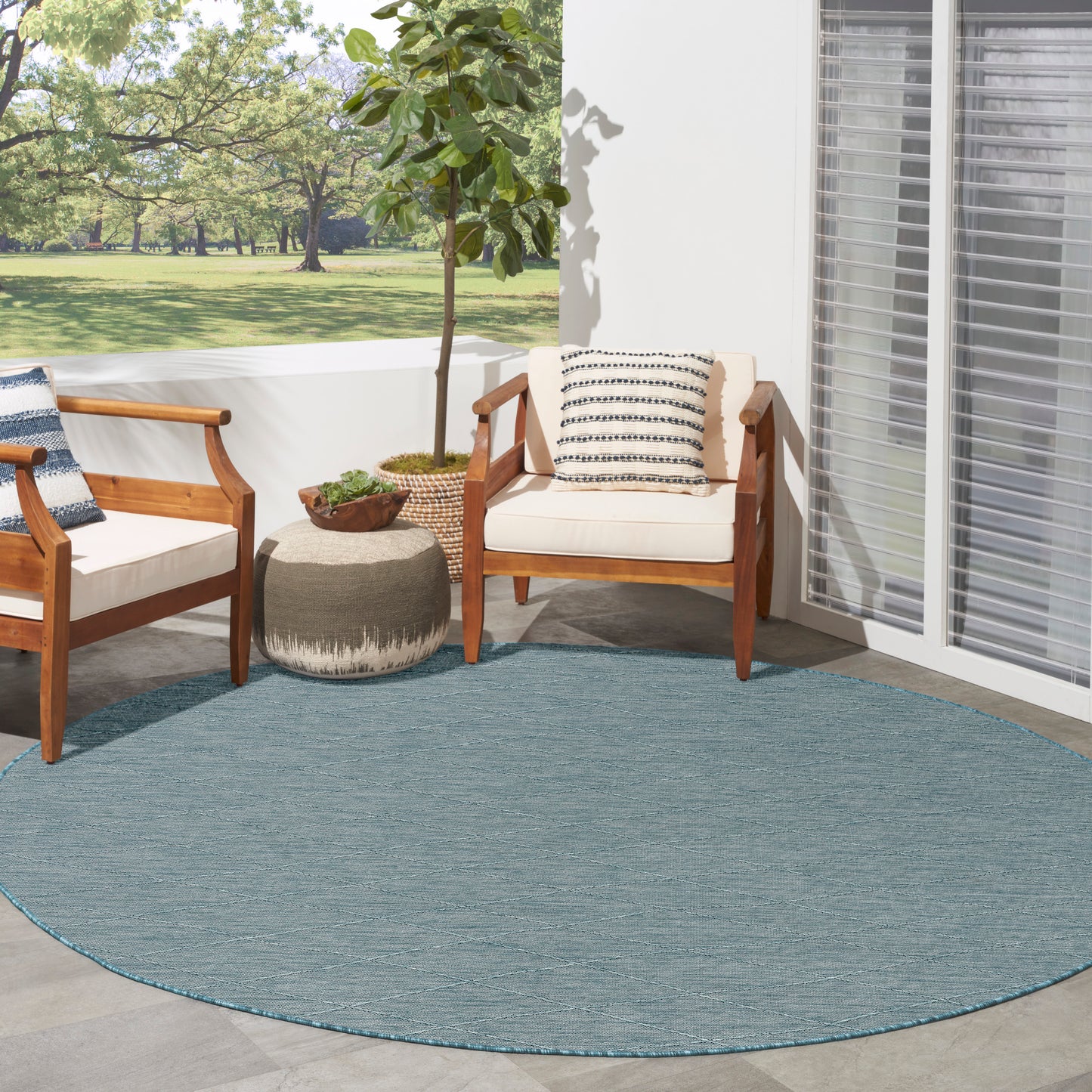 Nourison Washable Solutions 8' x Round Aqua Modern Rug