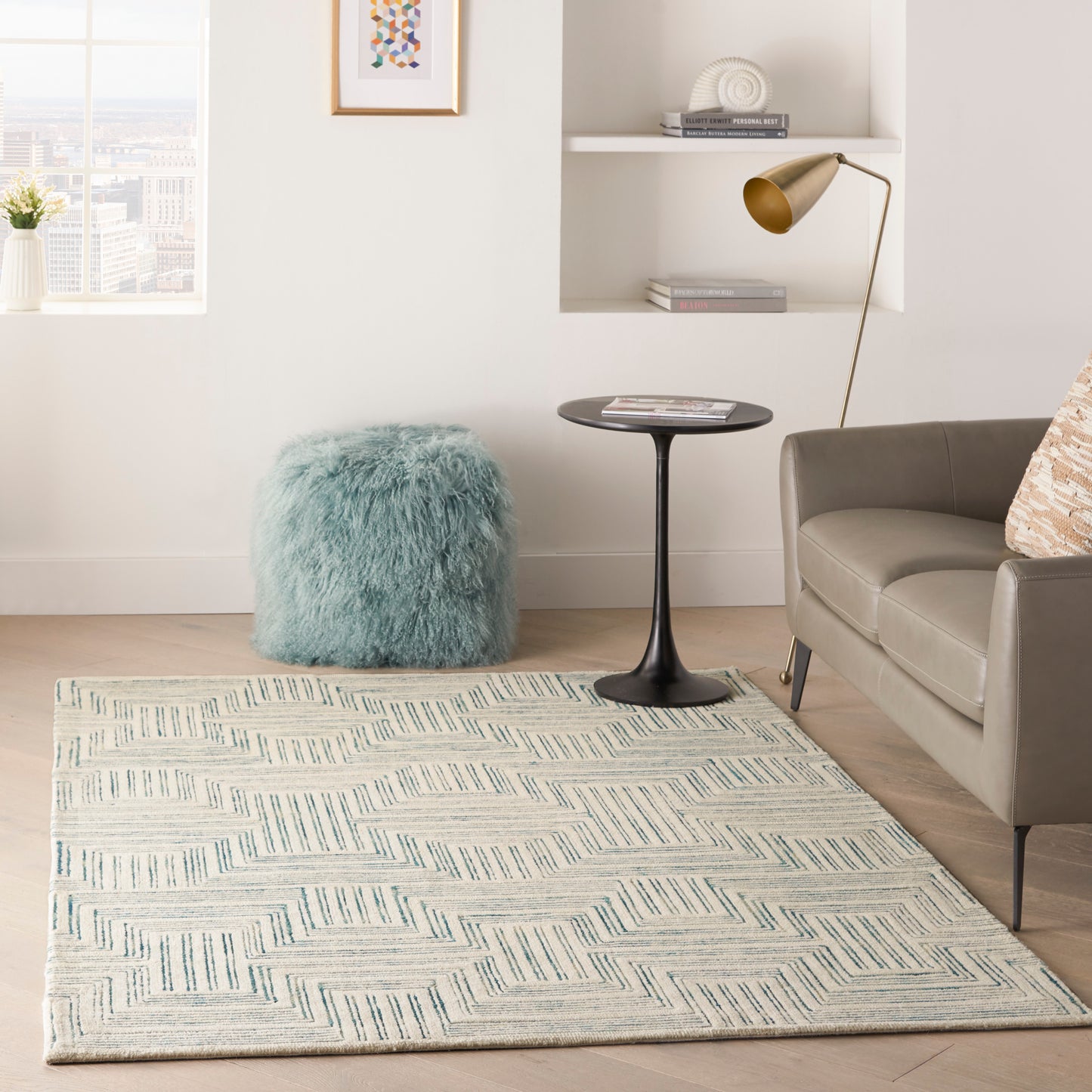Nourison Interlock 3'9" x 5'9" Ivory/Turquoise Modern Indoor Rug