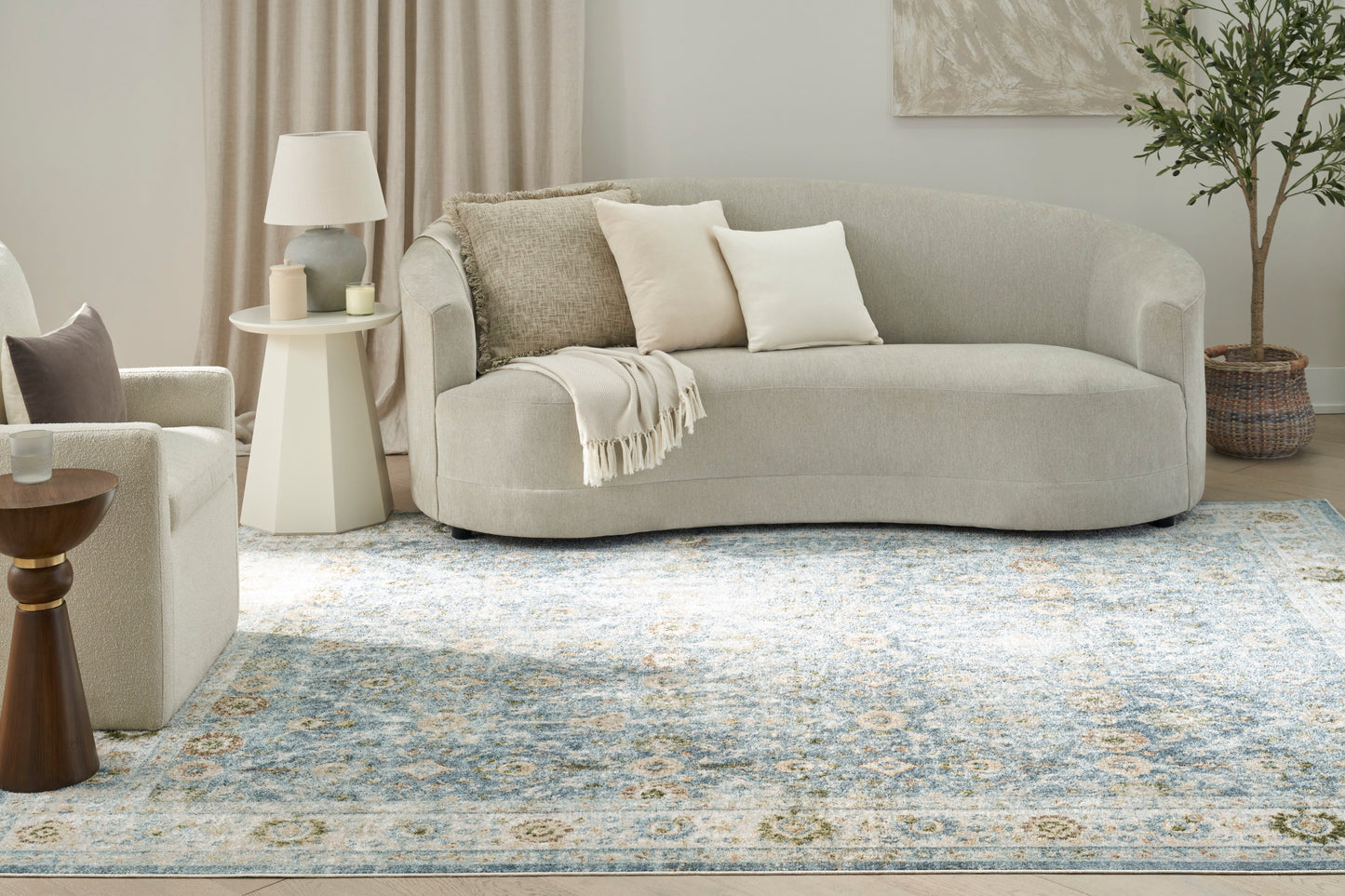 Nourison Astra Machine Washable 6'7" x 9' Teal Beige Vintage Indoor Rug