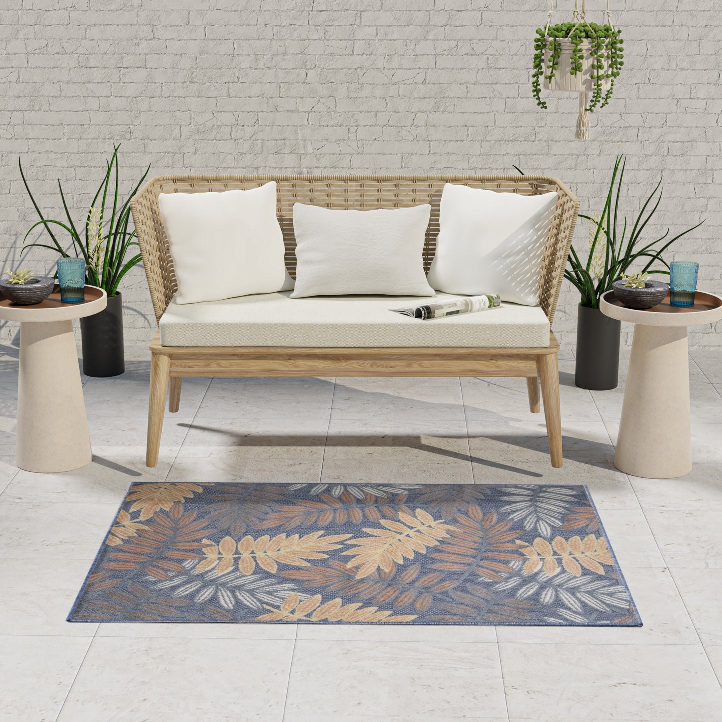 Nourison Aloha 2'8" x 4' Blue Rose Modern Rug