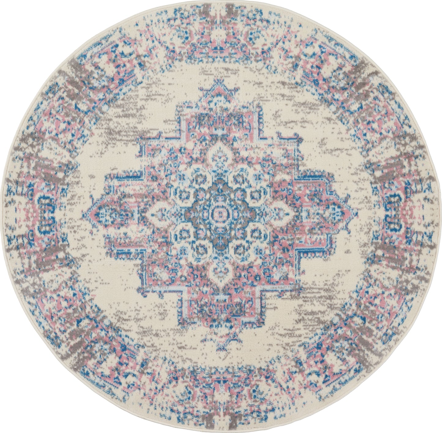Nourison Grafix 5'3" x Round Ivory/Pink Vintage Indoor Rug