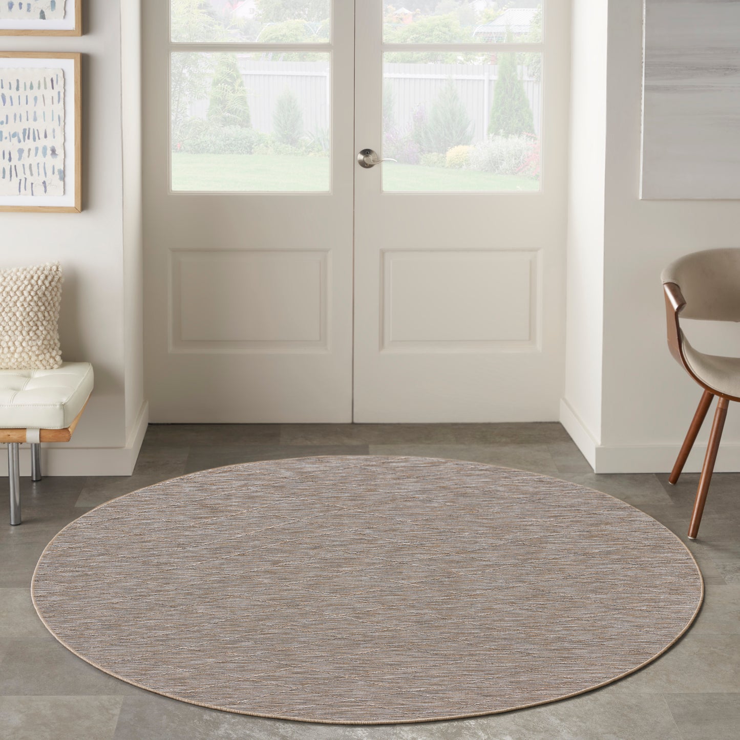 Nourison Washable Solutions 8' x Round Grey/Mocha Modern Rug