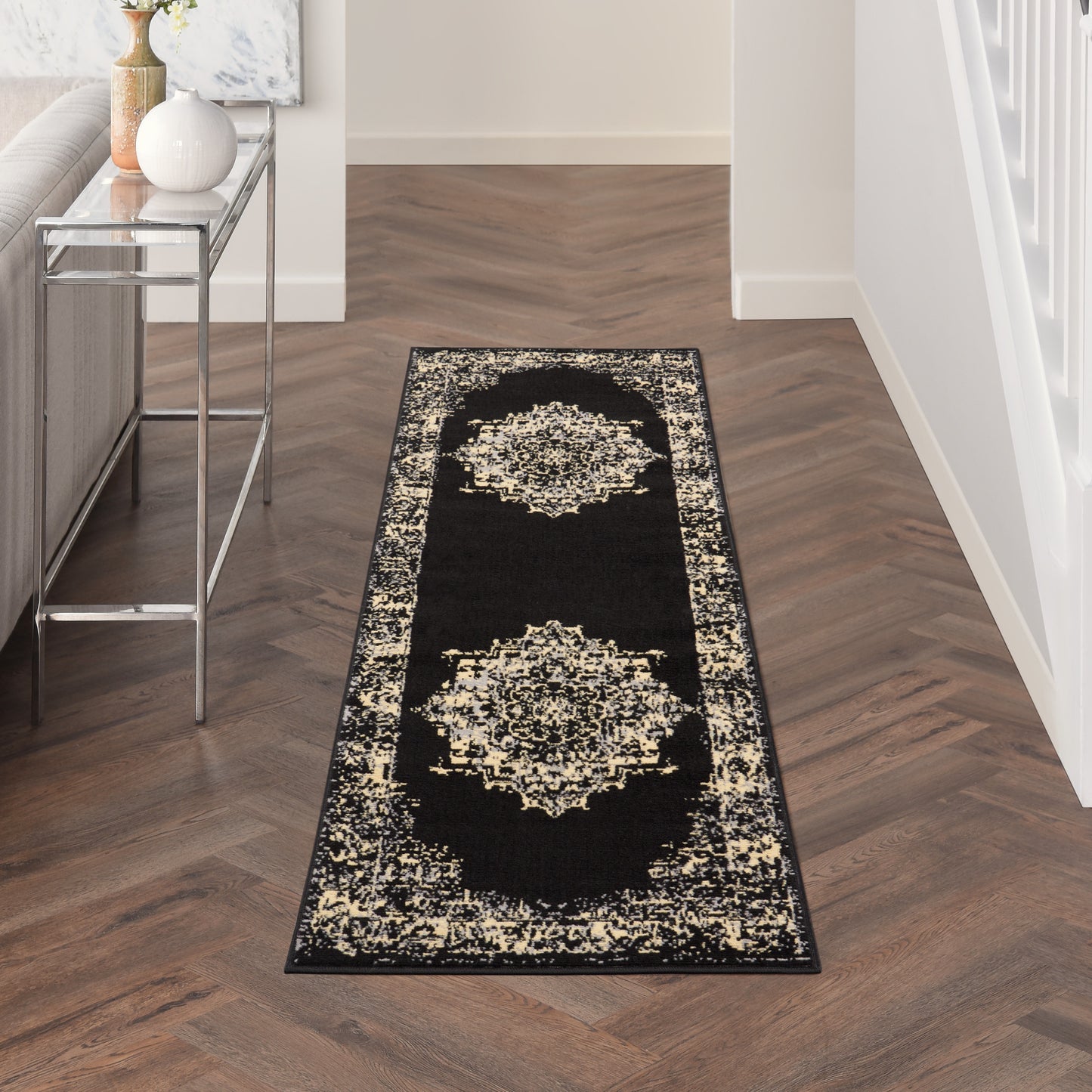 Nourison Grafix 2' x 6' Black Vintage Indoor Rug
