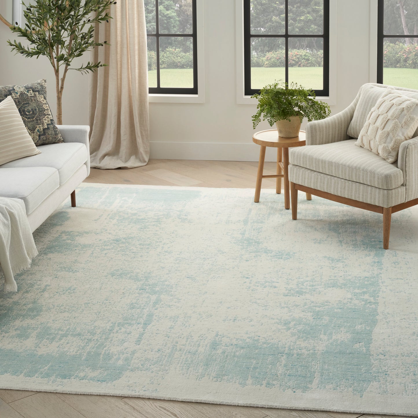 Nourison Harmony 9'9" x 13'9" Ivory Aqua Modern Indoor Rug