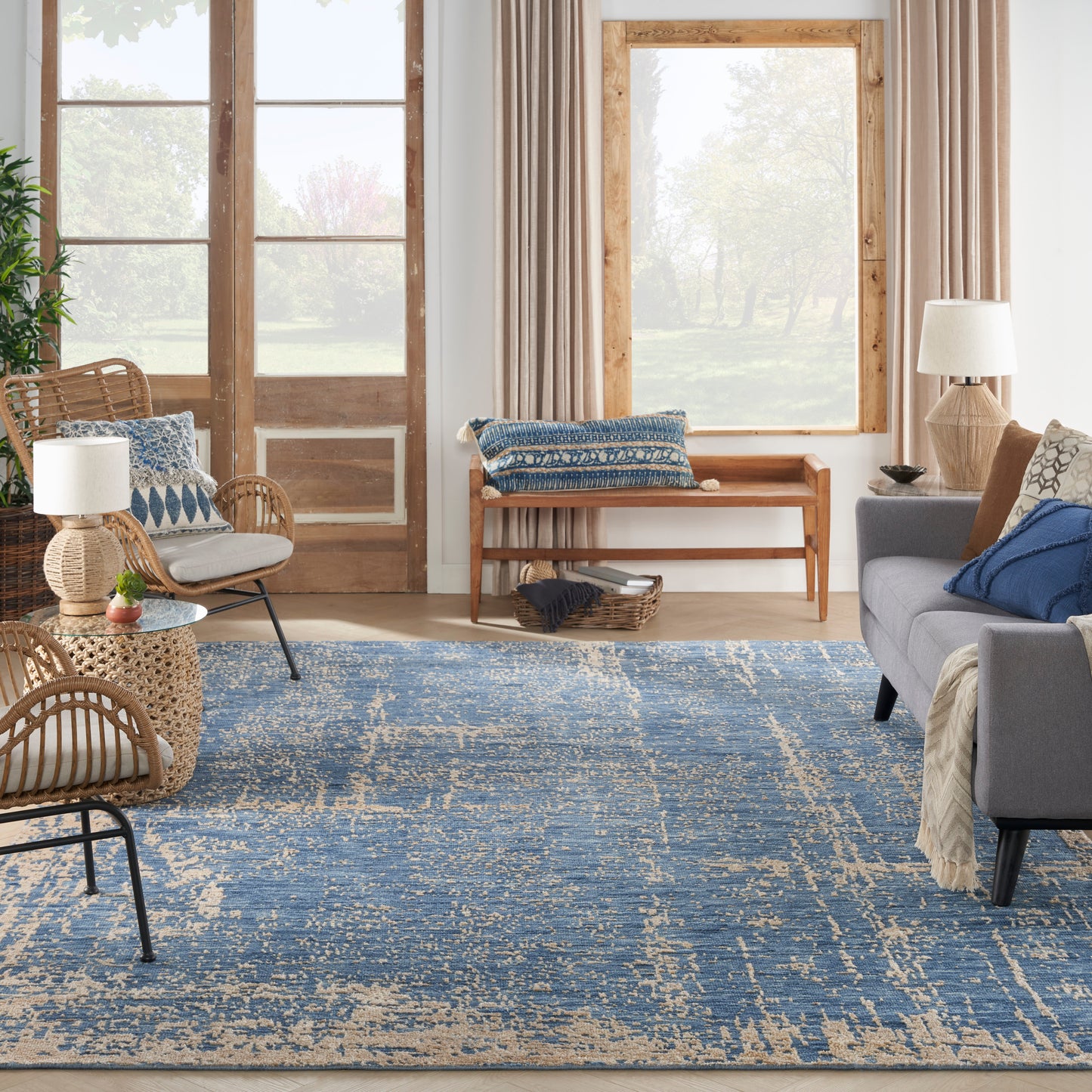 Nourison Luna 8'6" x 11'6" Dark Blue Mocha Modern Indoor Rug