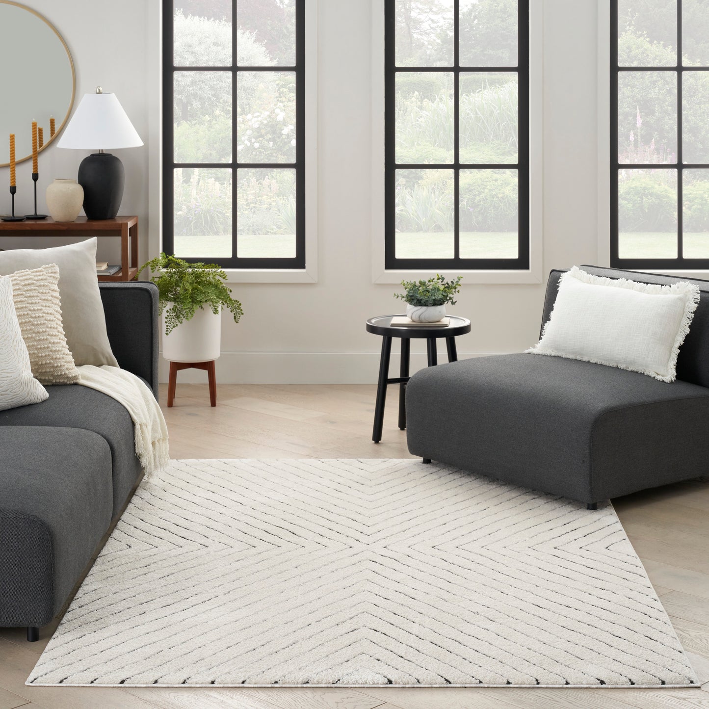 Nourison Modern Comfort 3'11" x 5'11" Ivory Black Scandinavian Indoor Rug