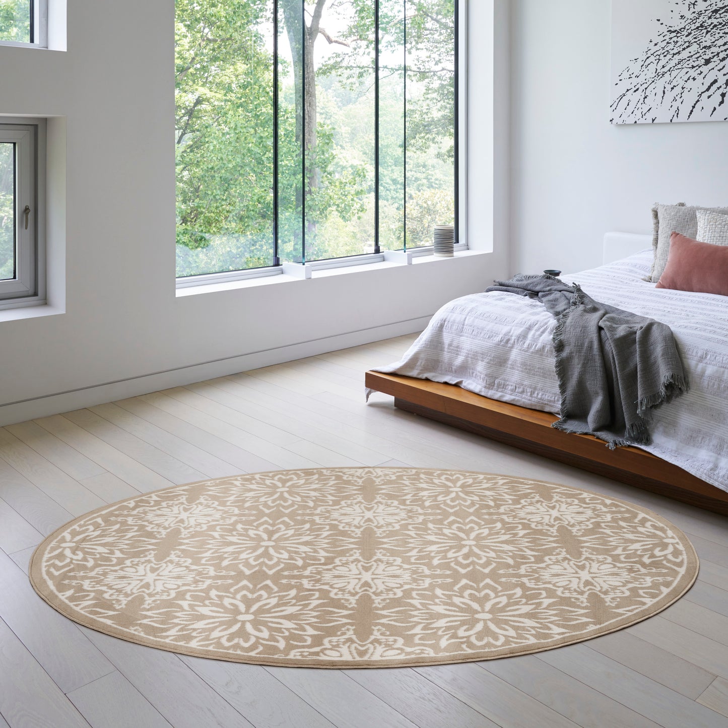 Nourison Jubilant 5'3" x Round Taupe Farmhouse Indoor Rug