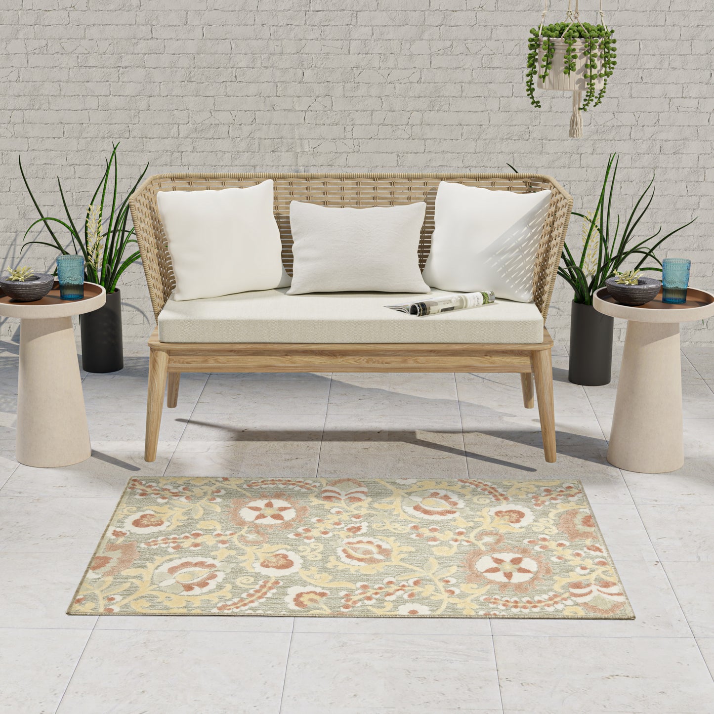 Nourison Aloha 2'8" x 4' Sage Rose Farmhouse Rug