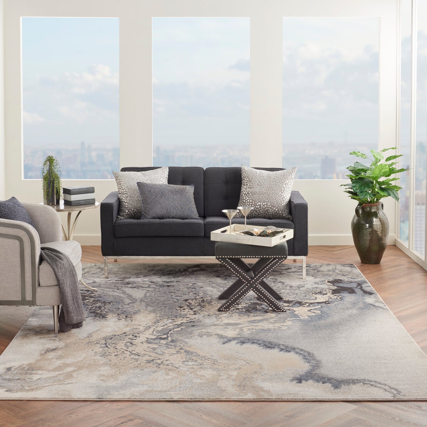 Nourison Maxell 10' x 14' Grey Modern Indoor Rug