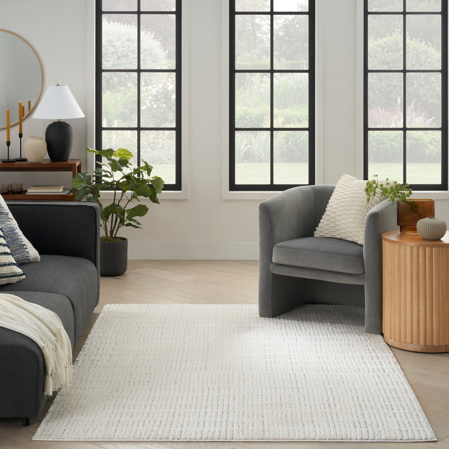 Nourison Modern Comfort 6'7" x 9' Ivory Grey Scandinavian Indoor Rug