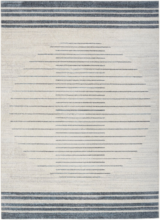 Nourison Astra Machine Washable 6'7" x 9' Ivory Blue Mid-Century Modern Indoor Rug