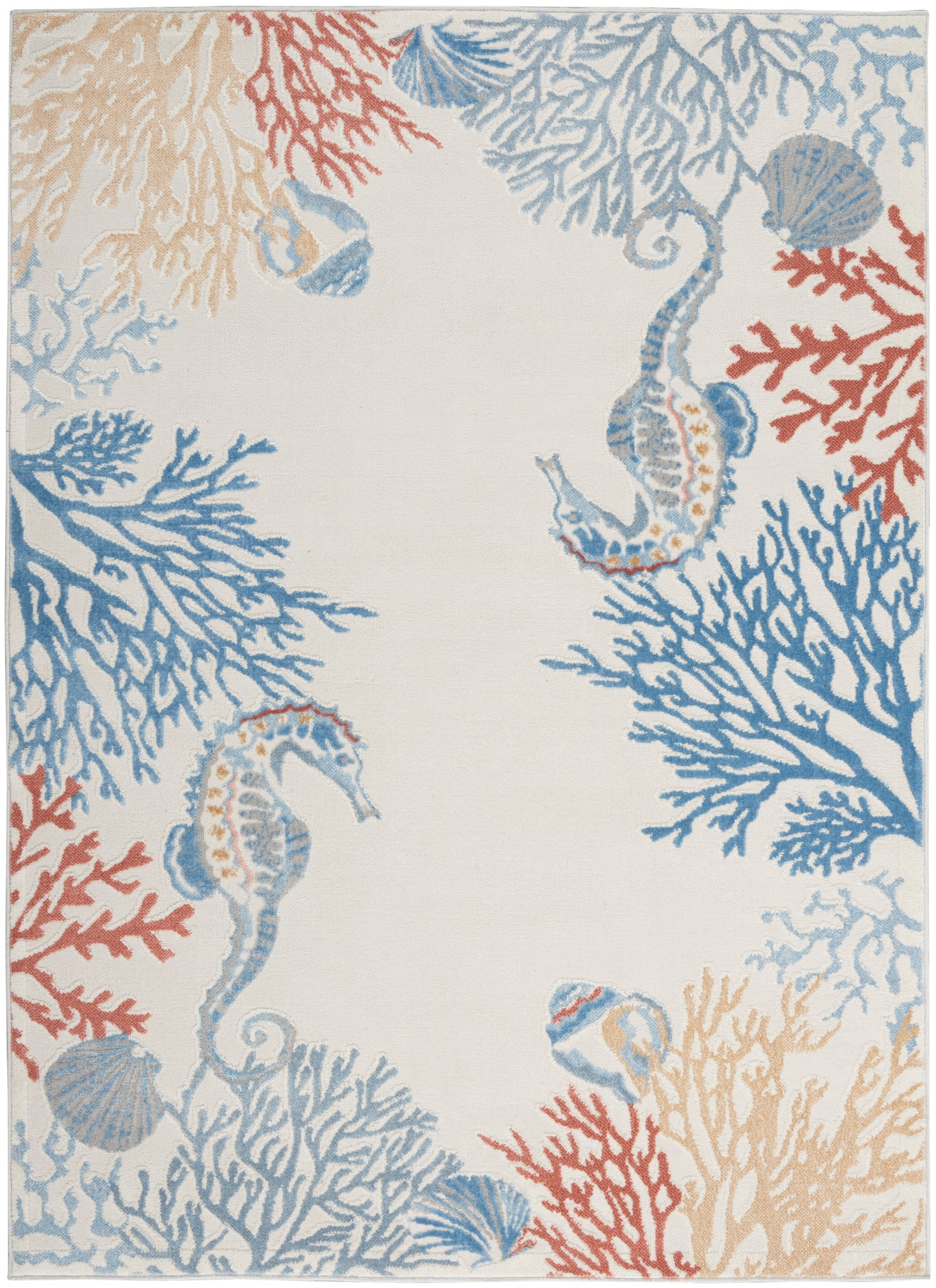 Nourison Seaside 5'3" x 7'3" Ivory Multicolor Coastal, Nautical & Beach Indoor Rug