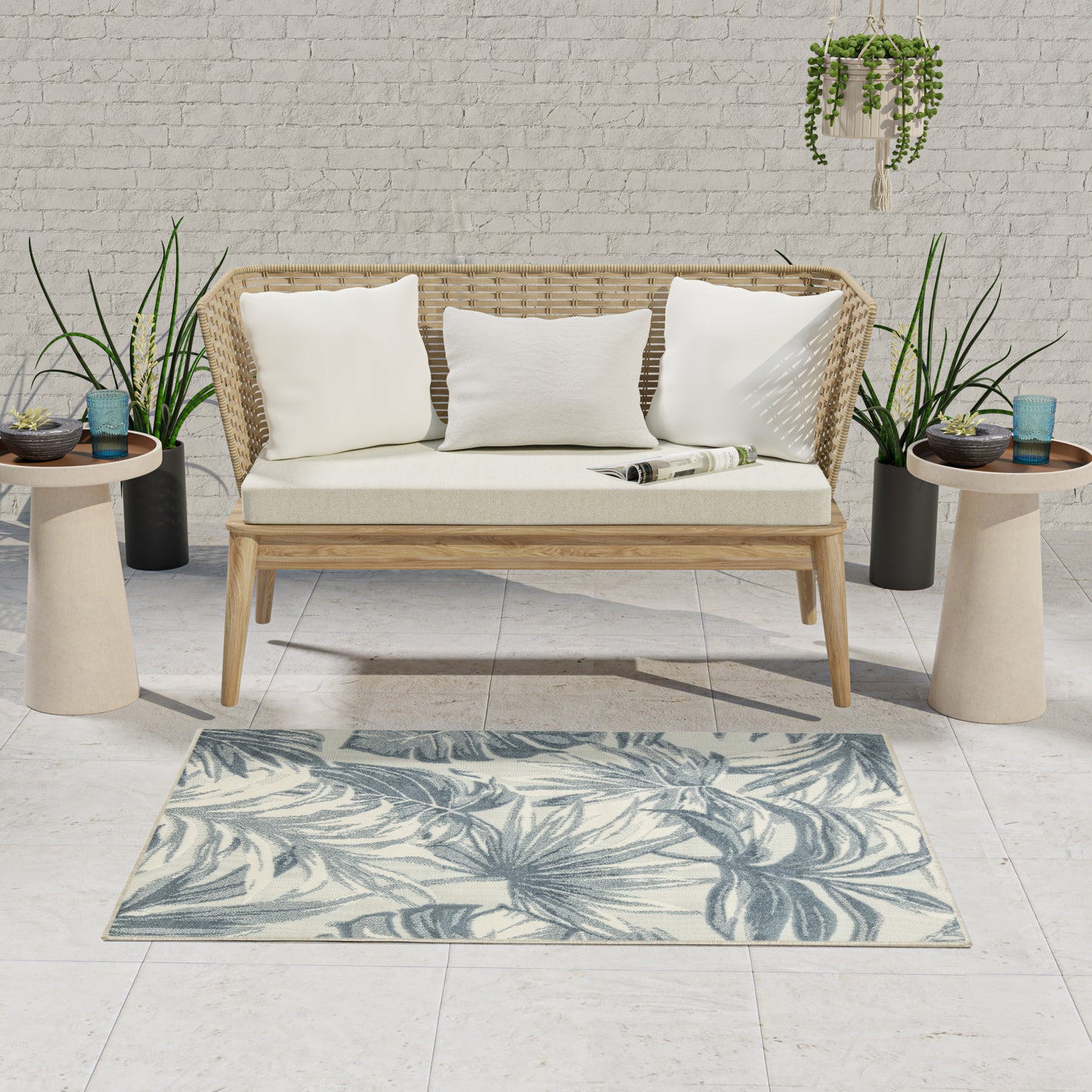 Nourison Aloha 2'8" x 4' Ivory Blue Modern Rug