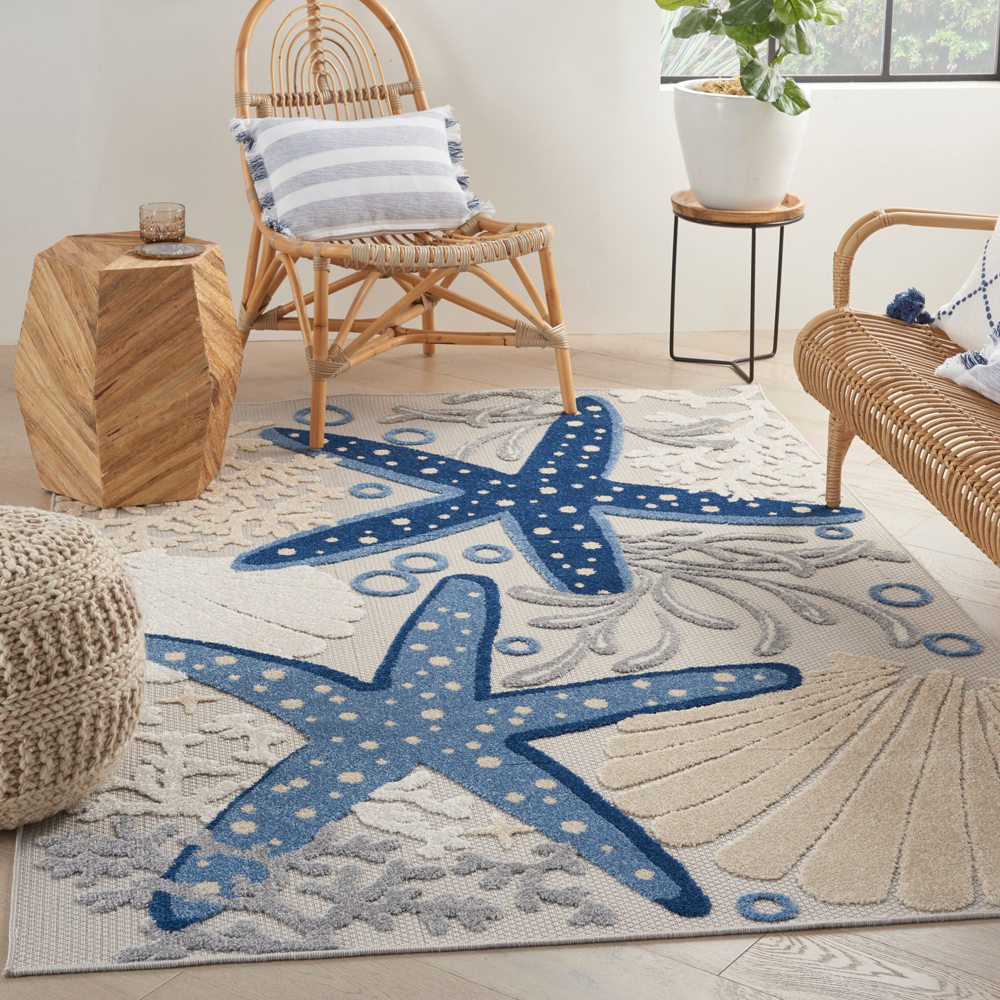 Nourison Aloha 5'3" x 7'5" Blue Grey Coastal, Nautical & Beach Rug