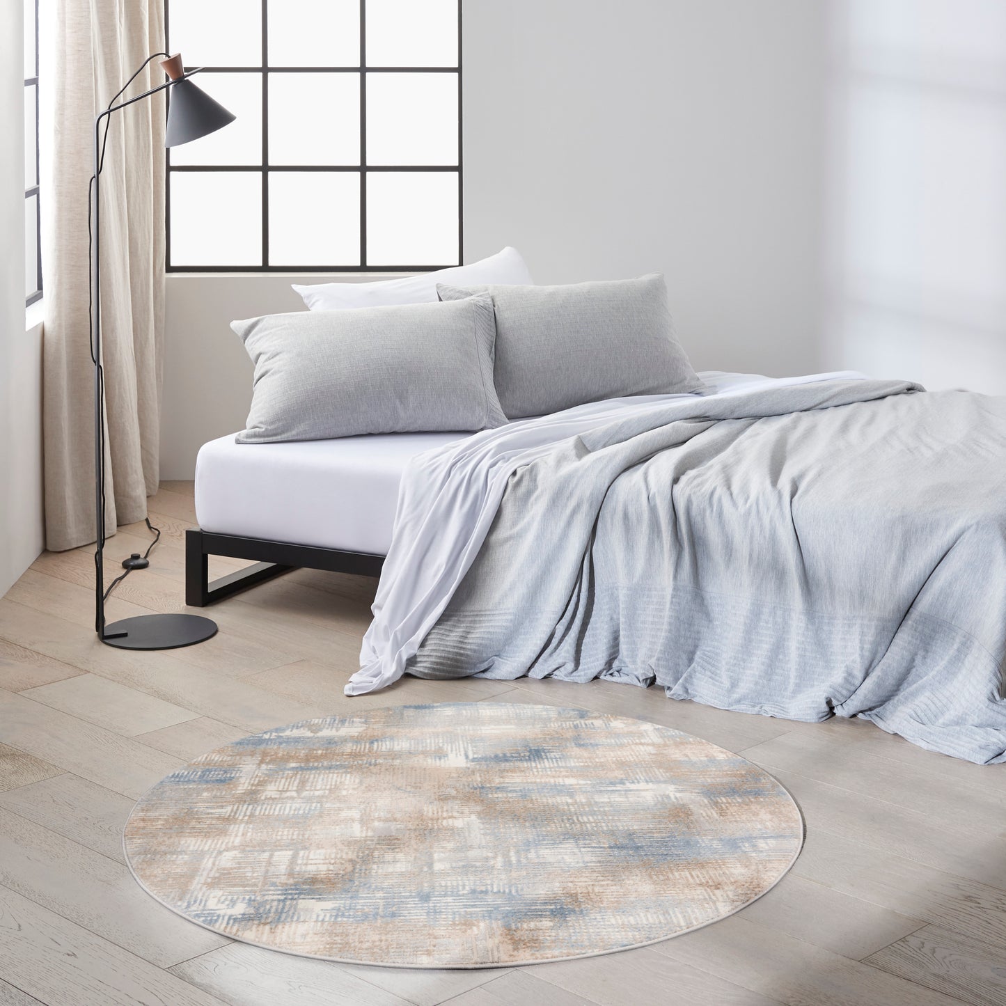 Calvin Klein CK950 Rush 4' x Round Blue Beige Modern Indoor Rug