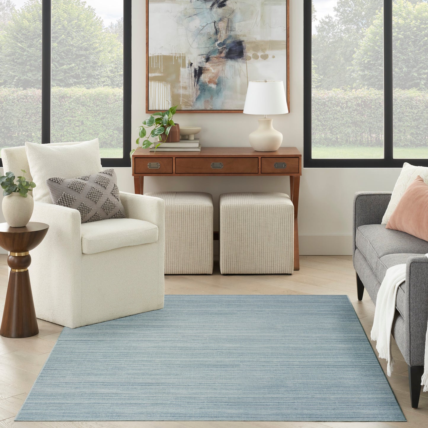 Nourison Washable Essentials 5'3" x 7'3" Aqua Modern Indoor Rug