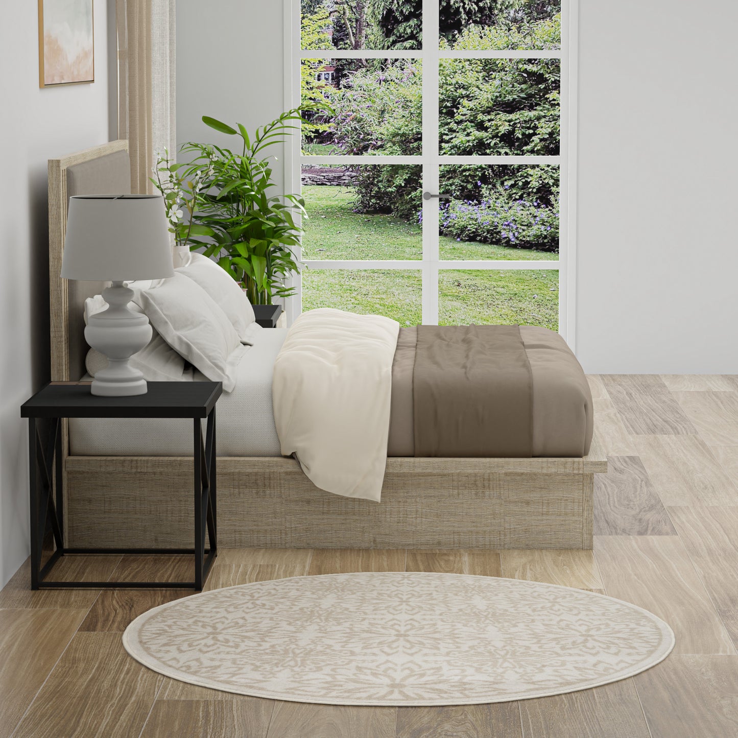 Nourison Jubilant 5'3" x Round Ivory Beige Farmhouse Indoor Rug