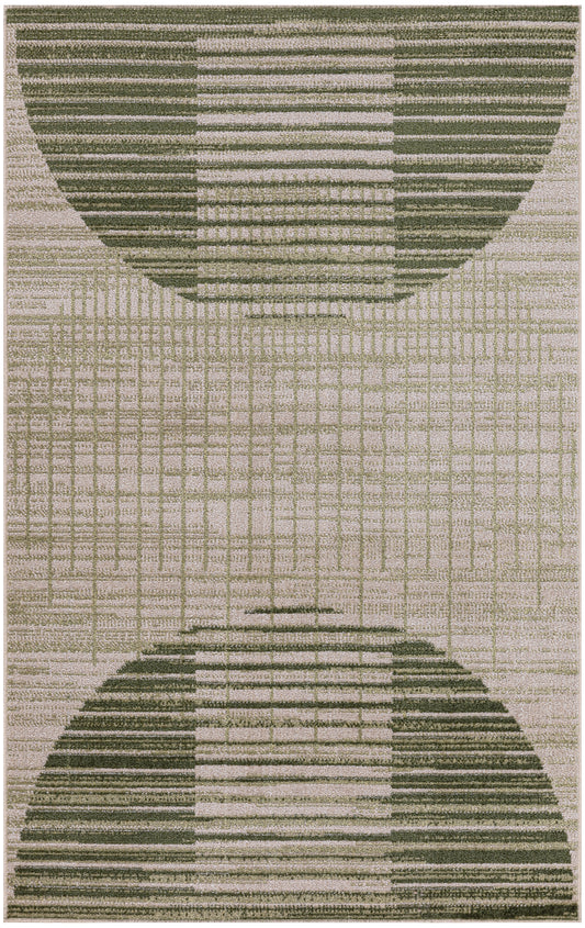 Nourison Astra Machine Washable 3'3" x 5' Ivory Olive Mid-Century Modern Indoor Rug