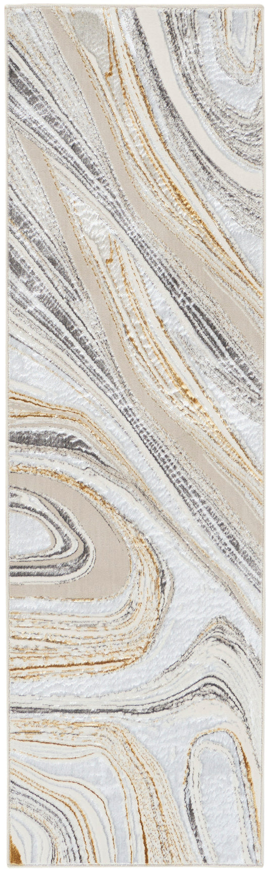 Nourison Glitz 2'3" x 7'6" Grey Gold Modern Indoor Rug
