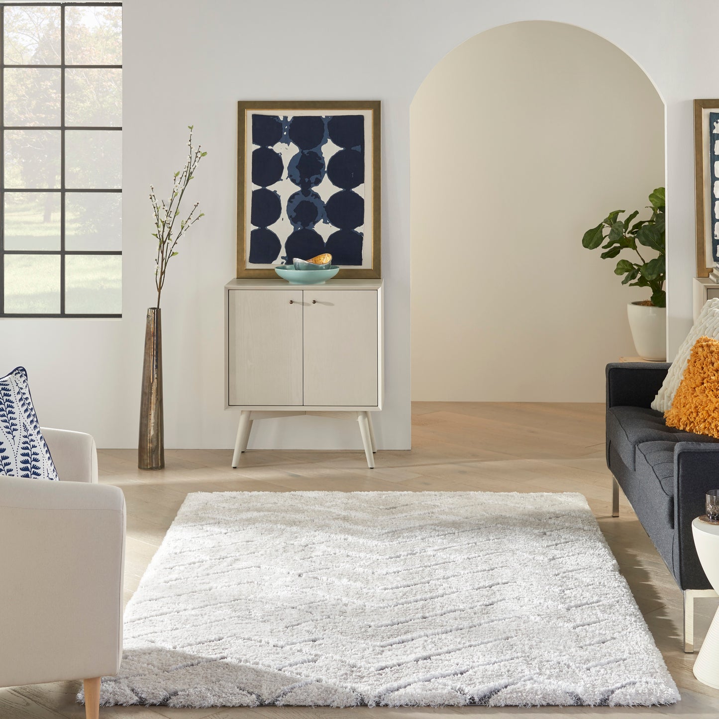 Nourison Dreamy Shag 4' x 6' Ivory Grey Shag Indoor Rug