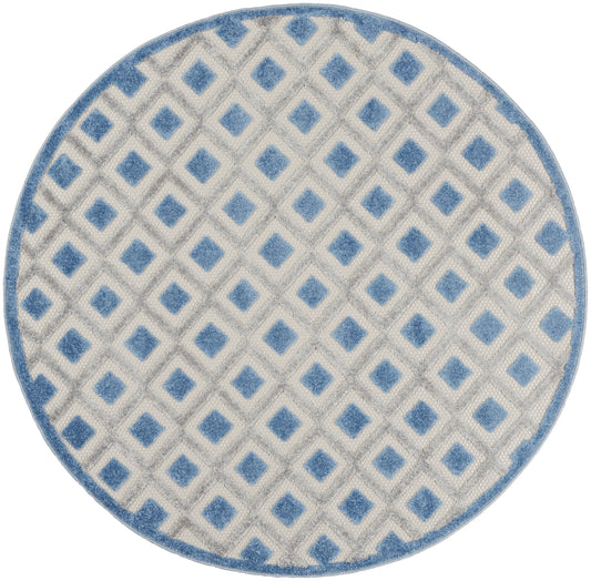 Nourison Aloha 5'3" x Round Blue Grey Modern Rug