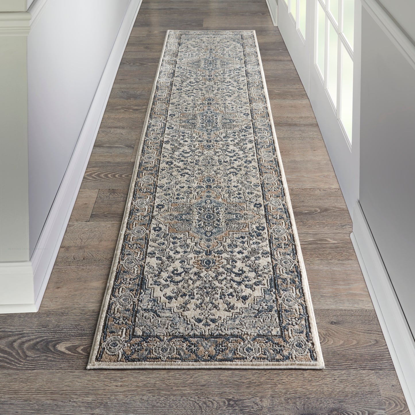 Nourison Quarry 2'2" x 16' Ivory Grey Farmhouse Indoor Rug