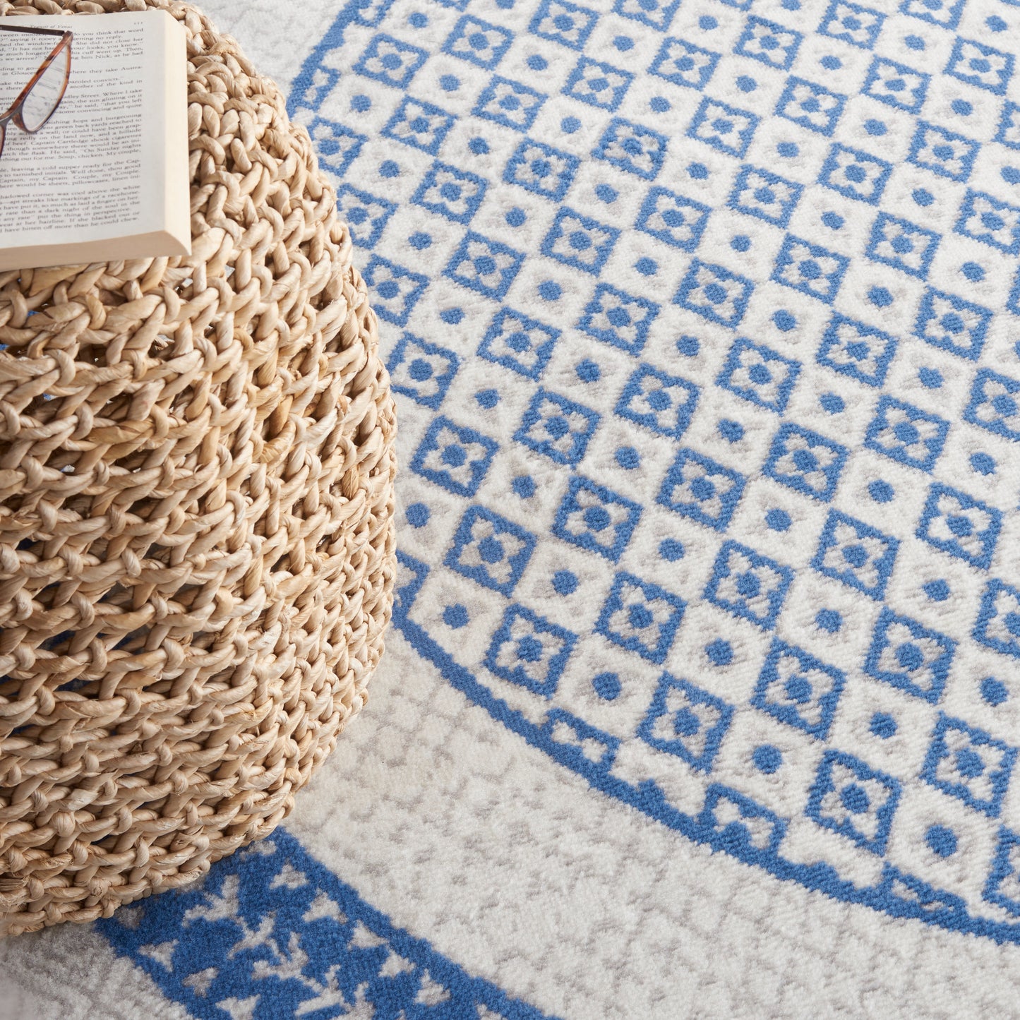 Nourison Whimsicle 8' x Round Ivory Blue Farmhouse Indoor Rug