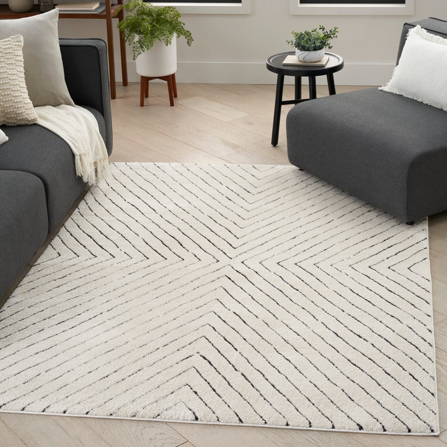 Nourison Modern Comfort 9' x 12' Ivory Black Scandinavian Indoor Rug
