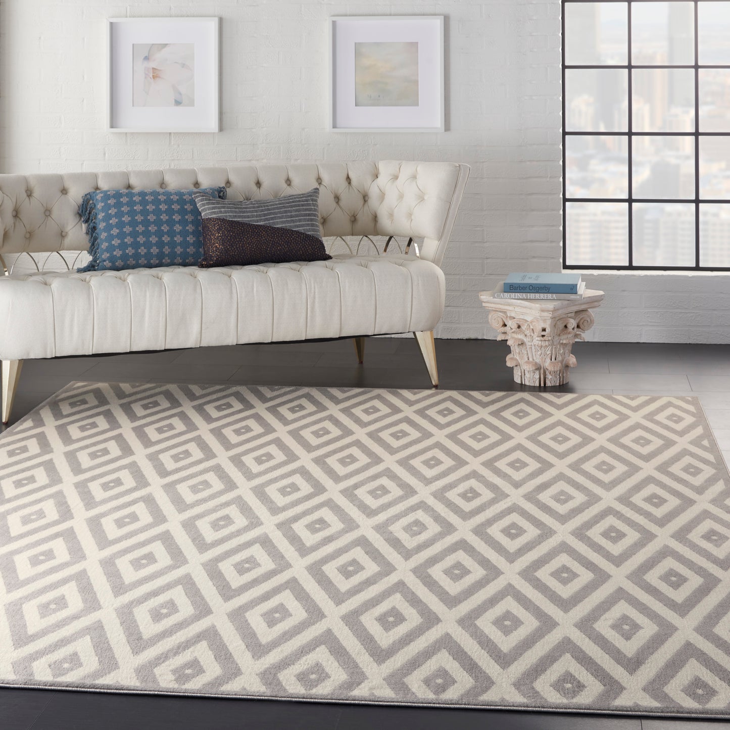 Nourison Grafix 7'10" x 9'10" White/Grey Mid-Century Modern Indoor Rug