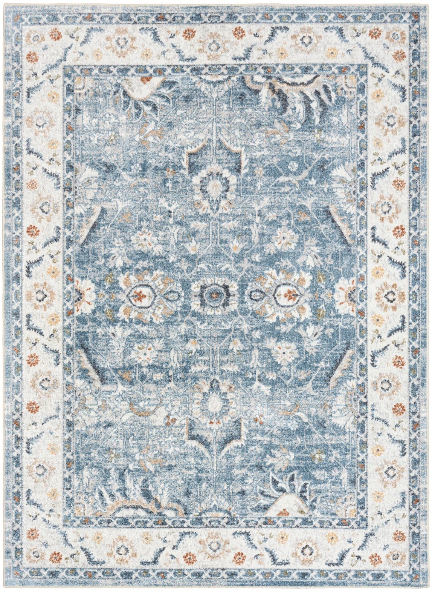 Nourison Astra Machine Washable 6'7" x 9' Blue Vintage Indoor Rug