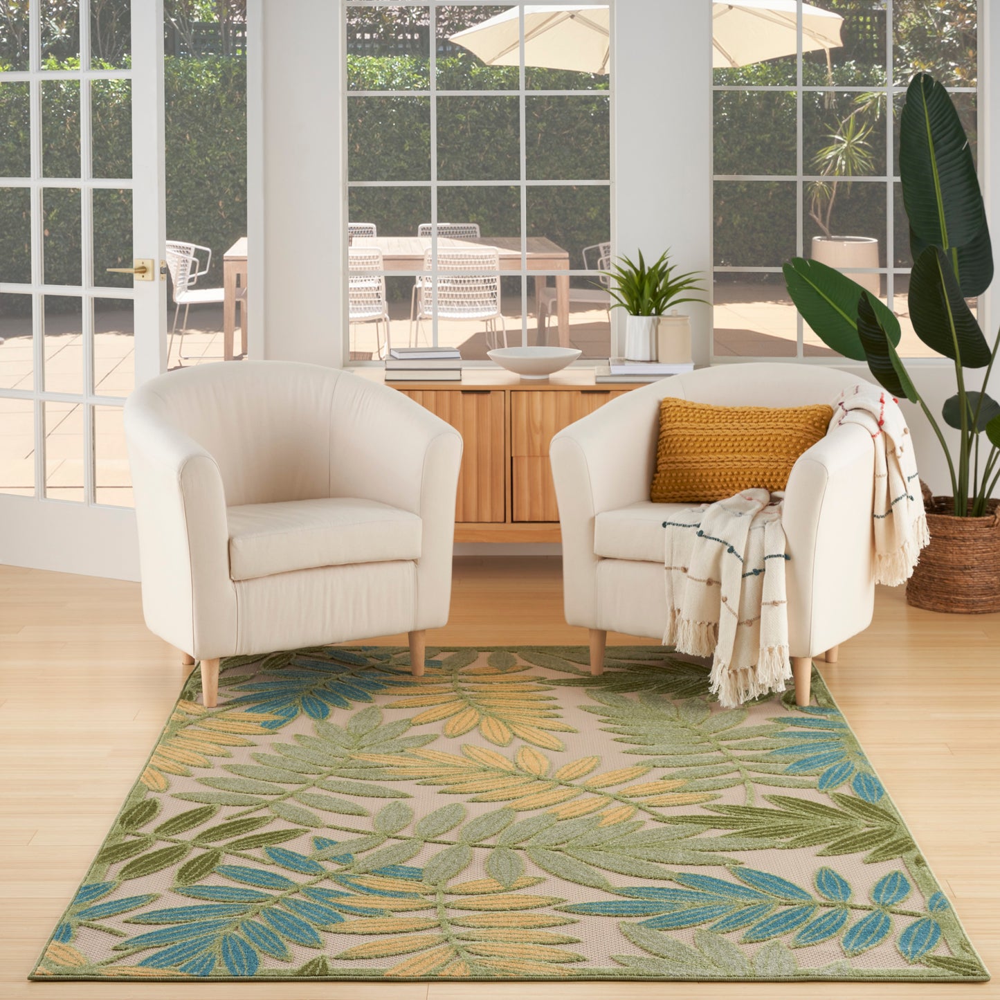 Nourison Aloha 5'3" x 7'5" Green Multicolor Outdoor Rug