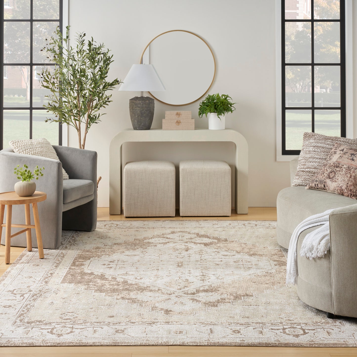 Nourison Astra Machine Washable 9' x 12' Beige Vintage Indoor Rug